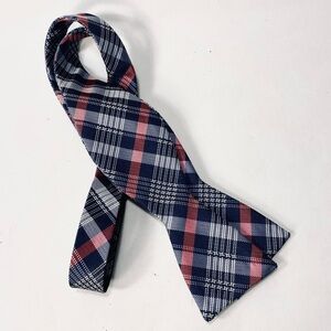 Ben Sherman Blue White Pink Plaid Adjustable Bow Tie Bowtie